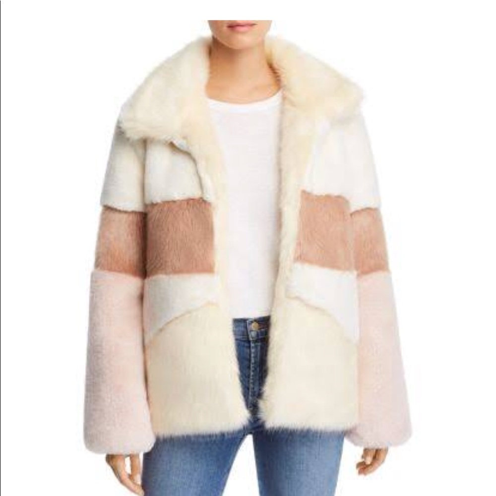 Apparis faux fur color block coat